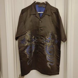 Mens Large Embroidered Dragon Bowling Shirt by Odo
